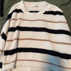 Altar’d State Cropped Crew Neck Sweater - Black, Brown, and White